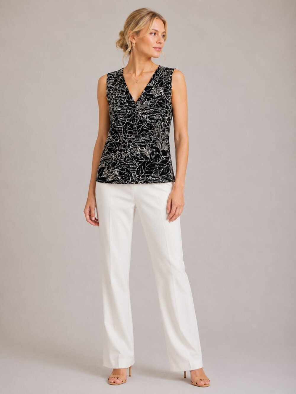NWT White House Black Market Sleeveless Banded Top Lilly Droplet XS